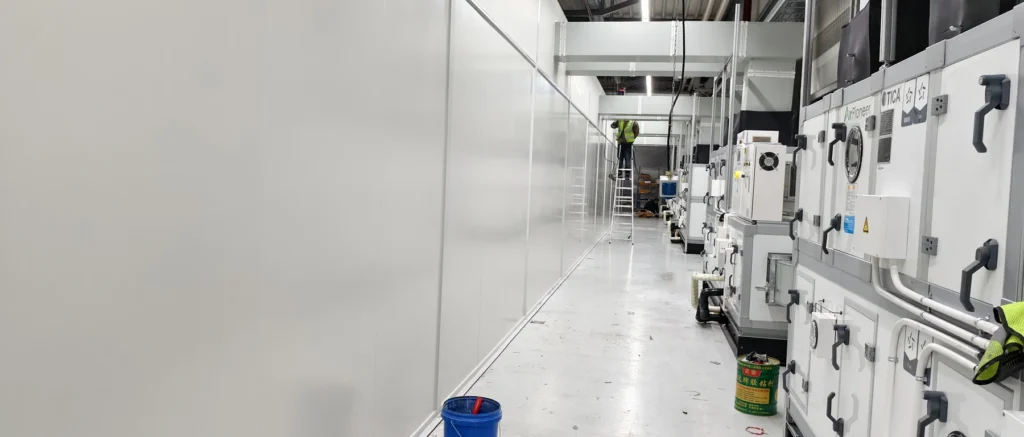 Modular air handling equipment installed along the exterior of the German cleanroom