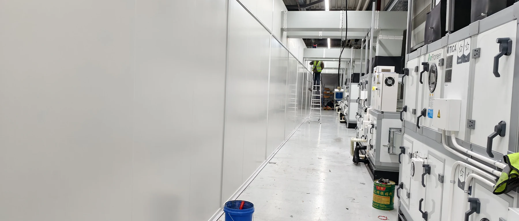 Modular air handling equipment installed along the exterior of the German cleanroom